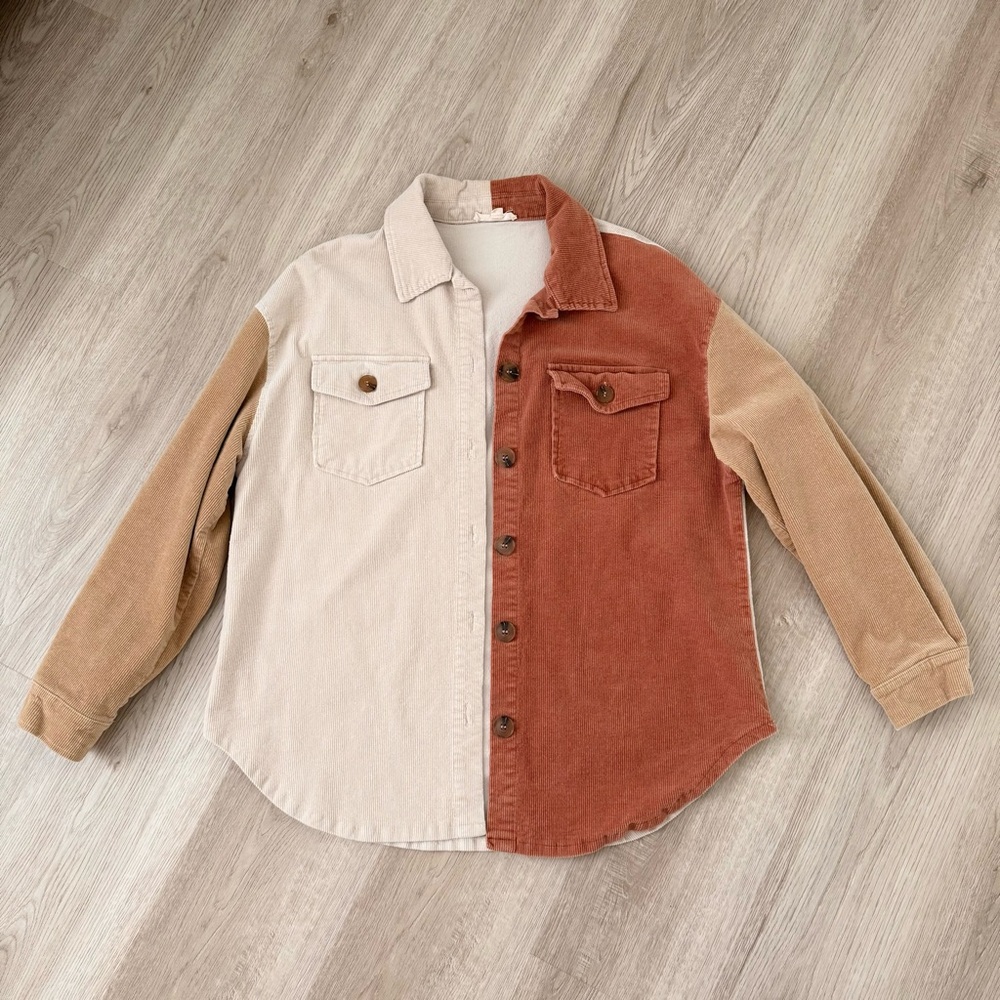 Out of Town Color Block Corduroy Shacket